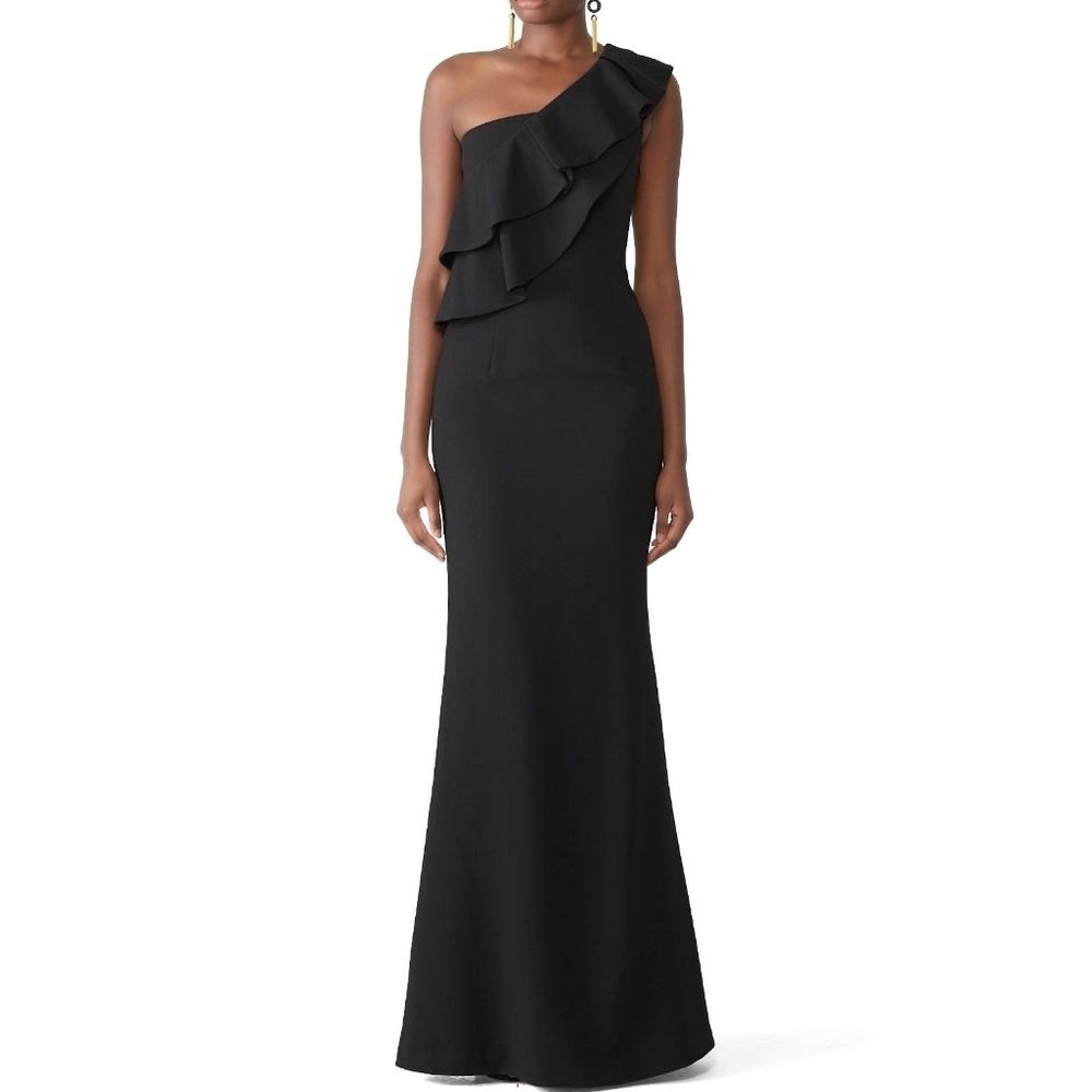 Black Halo Eve Manala One Shoulder Ruffle Fitted Mermaid Maxi Gown Prom Dress